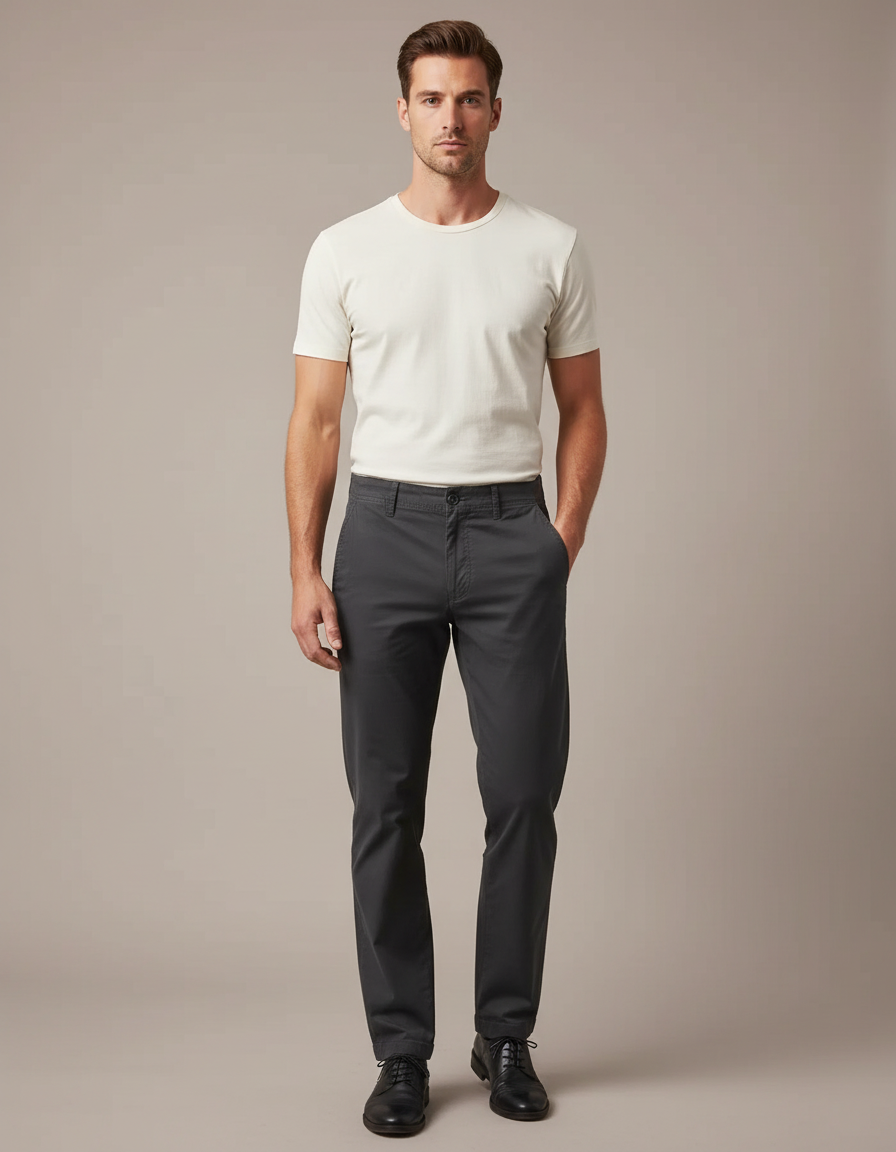Pantalon Chino Gris Anthracite Coton Droit Homme