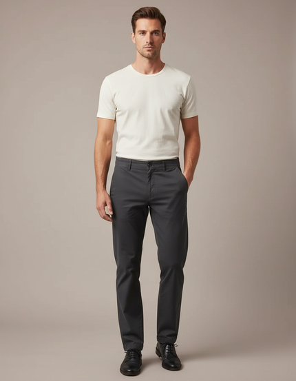 Pantalon Chino Gris Anthracite Coton Droit Homme
