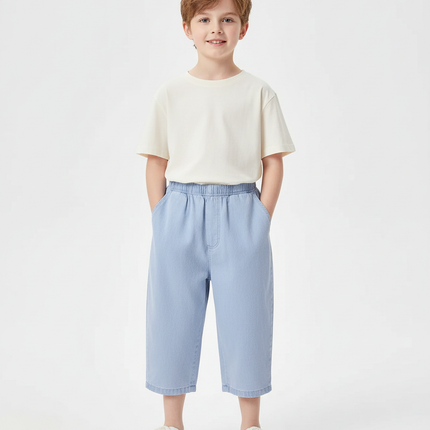 Pantalon Chino Bleu Clair Coton Ample Enfant Décontracté