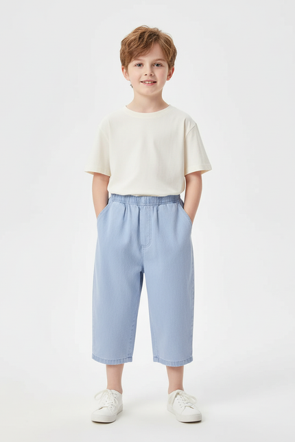 Pantalon Chino Bleu Clair Coton Ample Enfant Décontracté