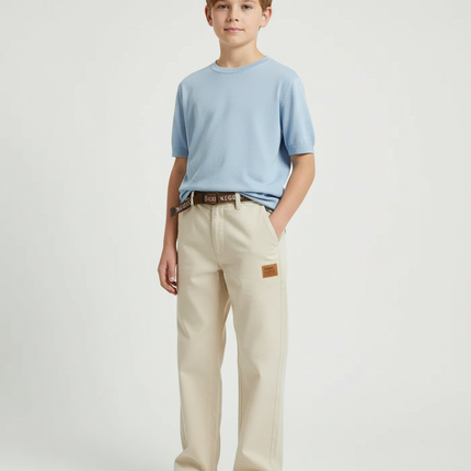 Pantalon Chino Beige Coton Décontracté Garçon Ample