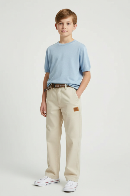 Pantalon Chino Beige Coton Décontracté Garçon Ample