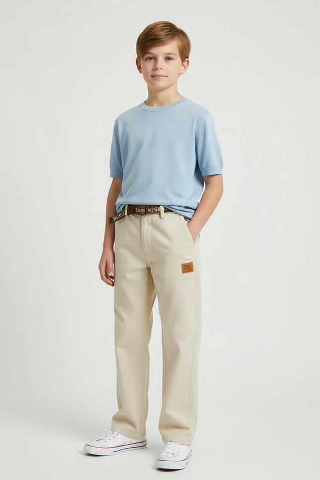 Pantalon Chino Beige Coton Décontracté Garçon Ample