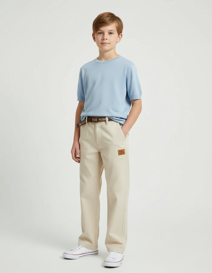 Pantalon Chino Beige Coton Décontracté Garçon Ample