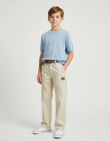Pantalon Chino Beige Coton Décontracté Garçon Ample