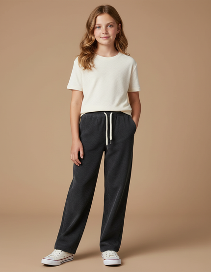 Pantalon Chino Fille Gris Coupe Ample - Cordé