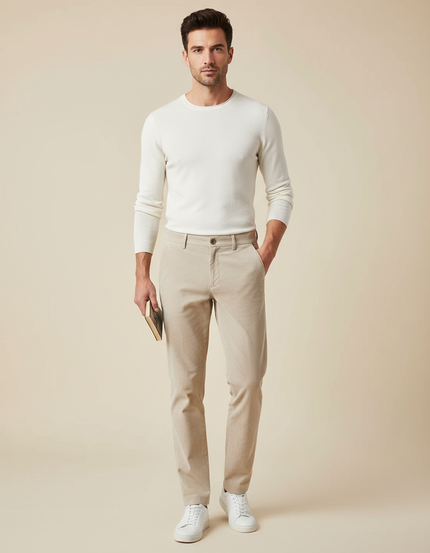 Pantalon Chino Beige Côtelé Slim Élégant Homme - Cordé