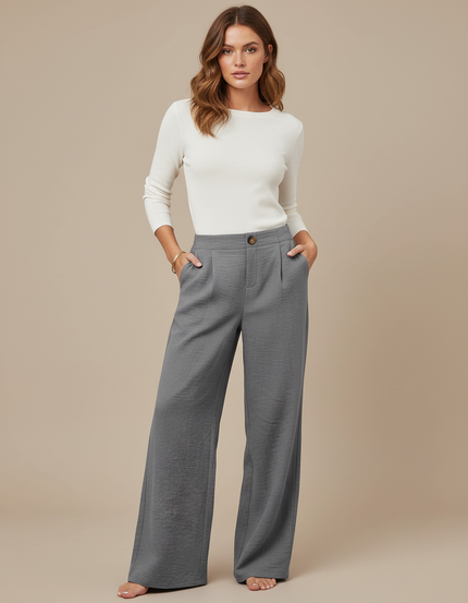 Pantalon Chino Gris Fluide Taille Haute Ample - Viscose