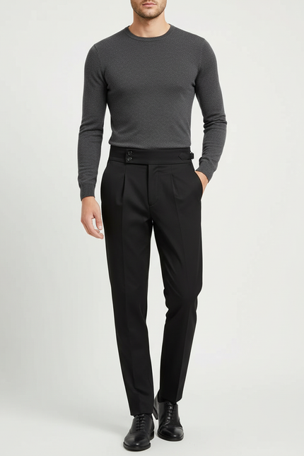 Pantalon Chino Noir Plissé Droit Élégant Homme - Gabardine