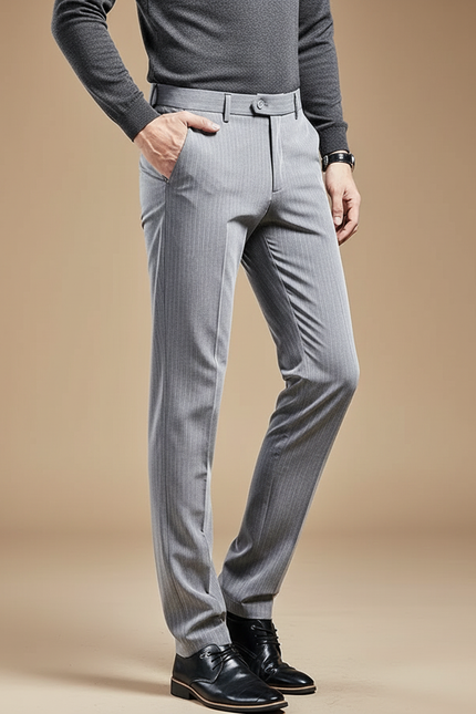 Pantalon Chino Gris Rayé Slim Élégant Homme - Gabardine