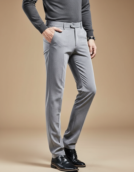 Pantalon Chino Gris Rayé Slim Élégant Homme - Gabardine