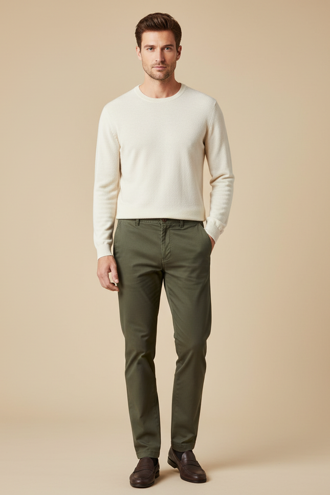 Pantalon Chino Homme Hiver - Kaki Gabardine