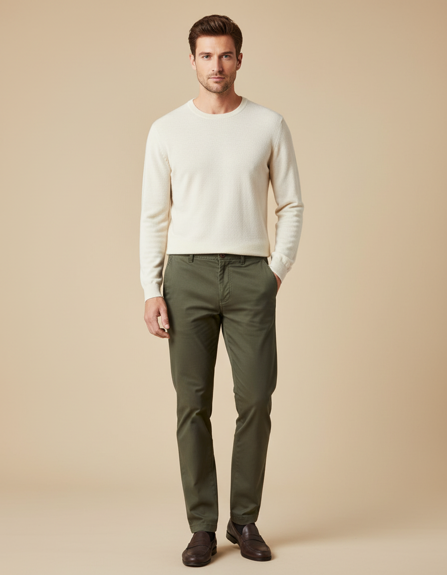Pantalon Chino Homme Hiver - Kaki Gabardine
