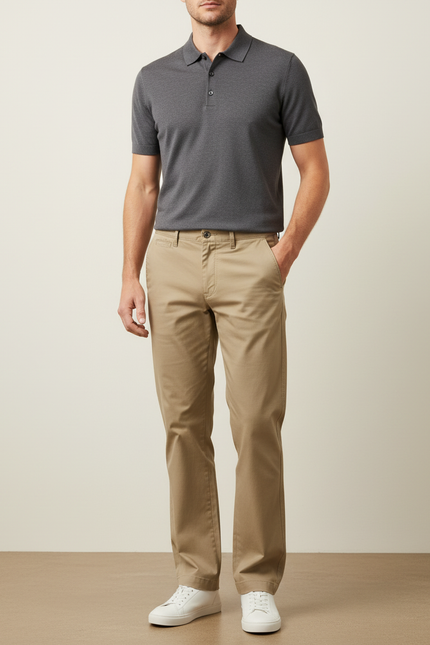 Pantalon Chino Homme Kaki Droit - Coton