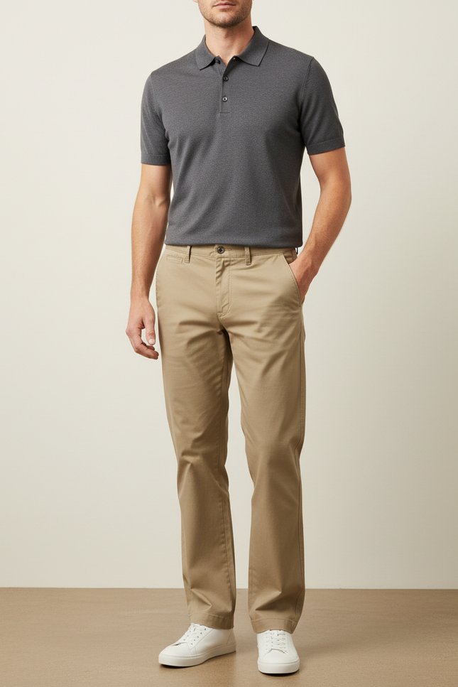 Pantalon Chino Homme Kaki Droit - Coton