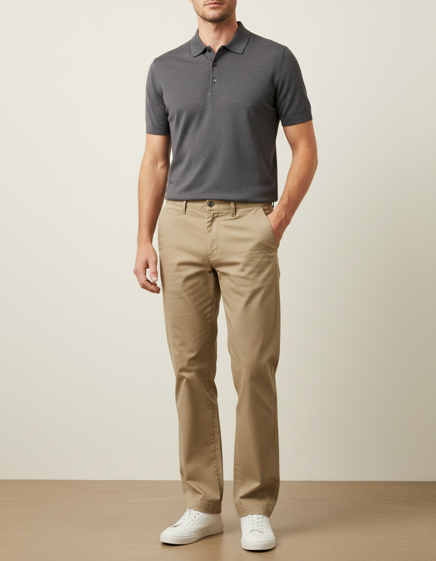 Pantalon Chino Homme Kaki Droit - Coton