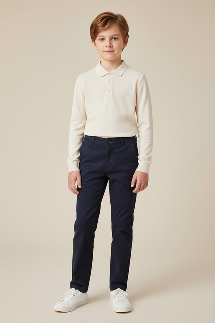 Pantalon Chino Bleu Marine Coton Coupe Droite Enfant