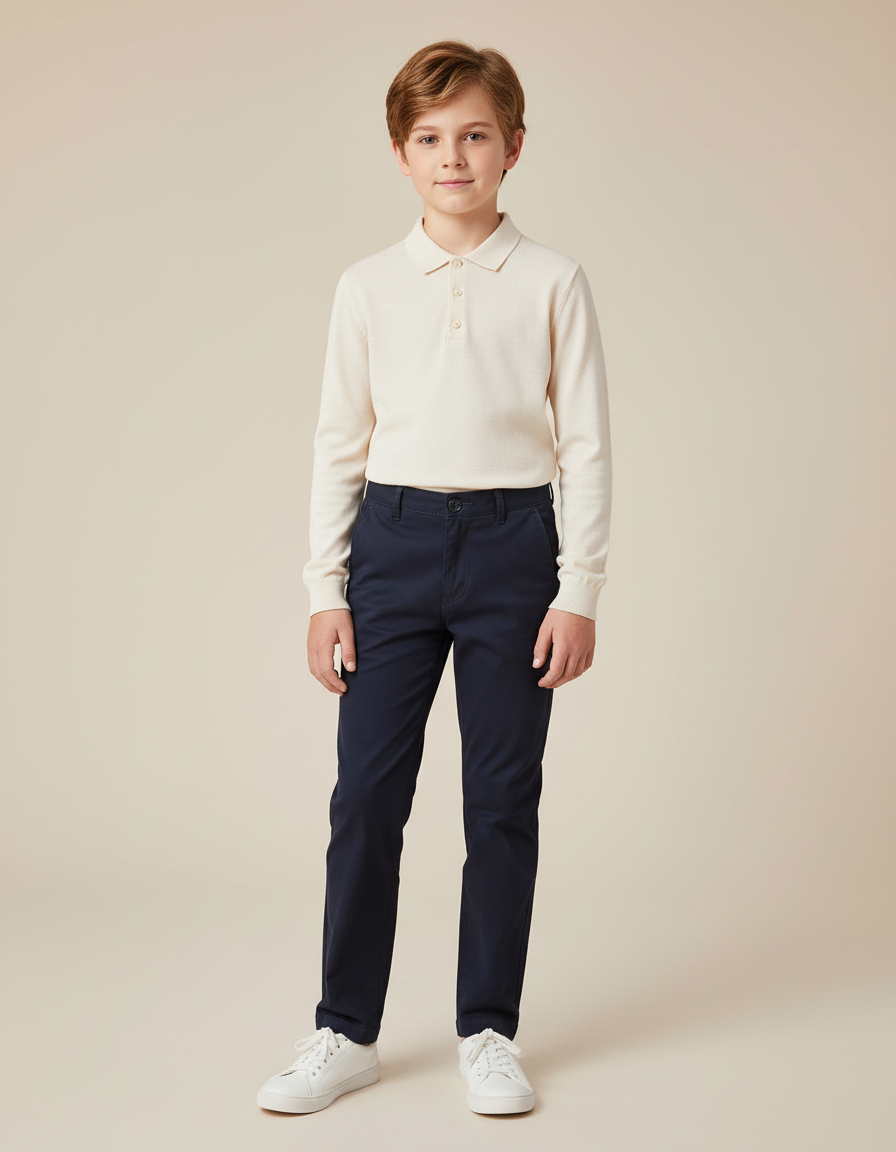 Pantalon Chino Bleu Marine Coton Coupe Droite Enfant
