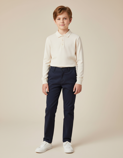Pantalon Chino Bleu Marine Coton Coupe Droite Enfant