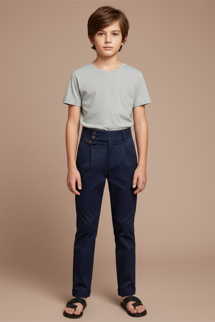 Pantalon Chino Bleu Marine Slim Boutonné Enfant - Gabardine