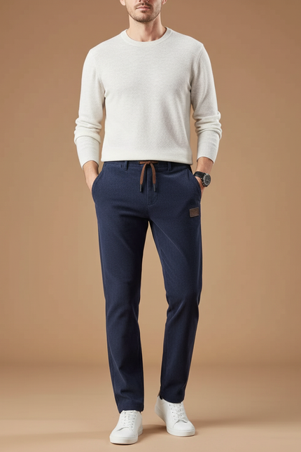 Pantalon Chino Bleu Marine Côtelé Droit Cordon Homme - Cordé
