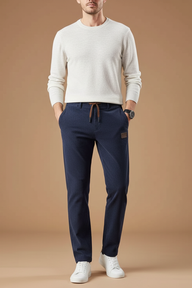Pantalon Chino Bleu Marine Côtelé Droit Cordon Homme - Cordé