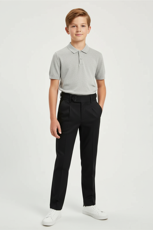 Pantalon Chino Noir Plissé Slim Enfant Élégant - Gabardine
