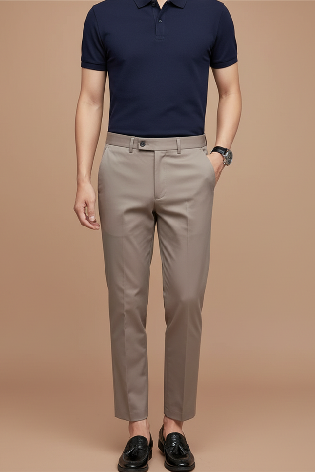 Pantalon Chino Beige Slim Stretch Homme Élégant - Gabardine