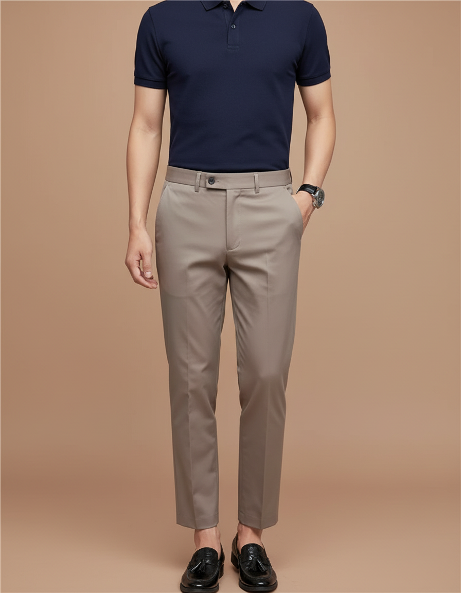 Pantalon Chino Beige Slim Stretch Homme Élégant - Gabardine