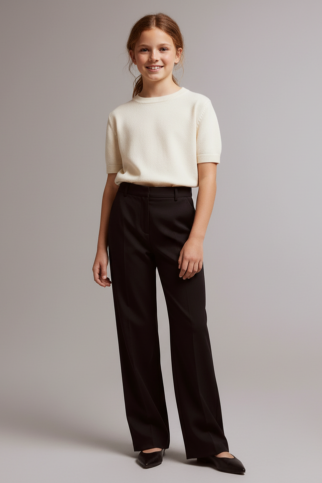 Pantalon Chino Noir Droit Fluide Élégant Enfant - Gabardine