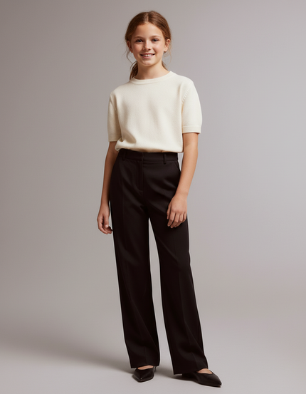 Pantalon Chino Noir Droit Fluide Élégant Enfant - Gabardine