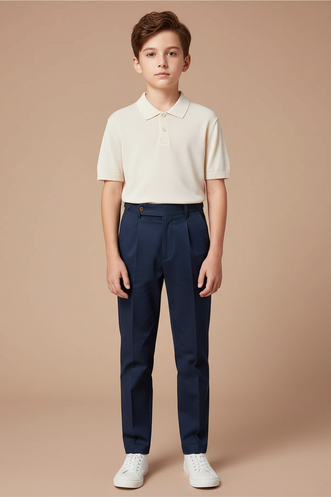 Pantalon Chino Bleu Marine Plissé Coton Enfant