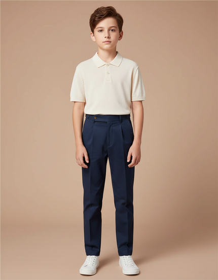 Pantalon Chino Bleu Marine Plissé Coton Enfant