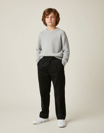 Pantalon Chino Noir Velours Côtelé Plissé Enfant - Cordé