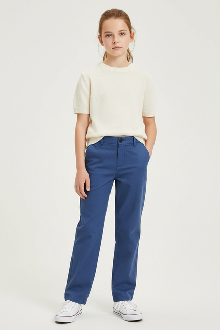 Pantalon Chino Bleu Droit Décontracté Enfant Coton