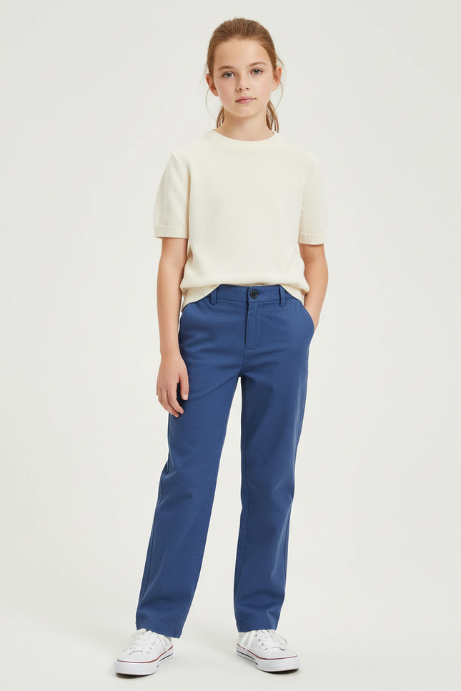 Pantalon Chino Bleu Droit Décontracté Enfant Coton