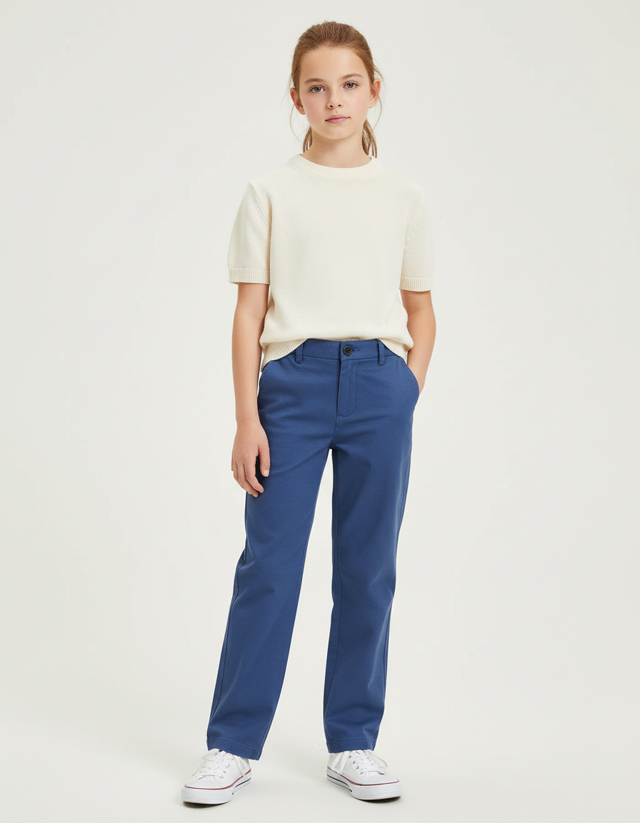 Pantalon Chino Bleu Droit Décontracté Enfant Coton