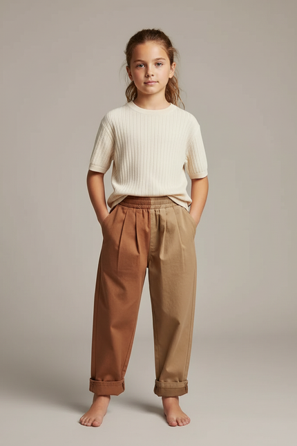 Pantalon Chino Bicolore Ample Coton Enfant - Multicolore