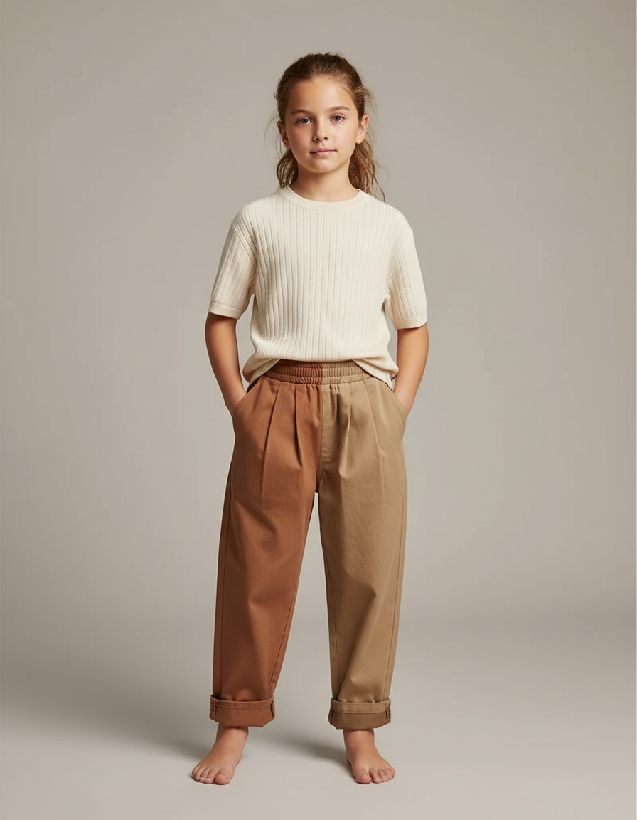 Pantalon Chino Bicolore Ample Coton Enfant - Multicolore