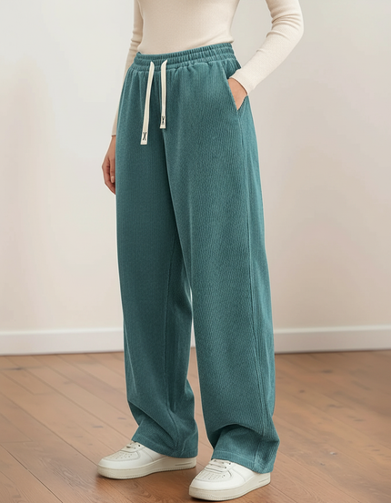Pantalon Chino Velours Côtelé Ample Décontracté Vert Canard - Cordé