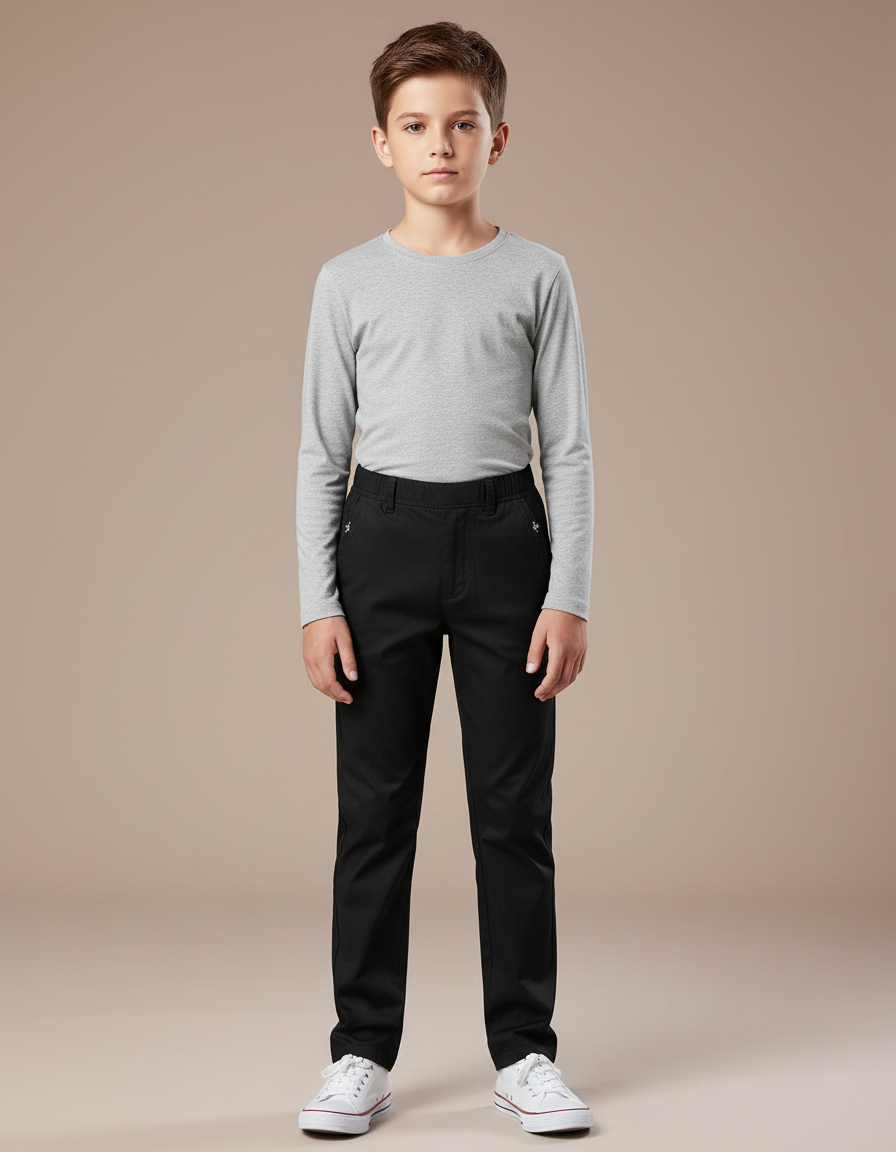 Pantalon Chino Noir Droit Coton Enfant