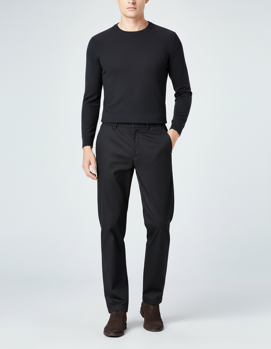 Pantalon Chino Noir Droit Classique Homme Élégant - Gabardine