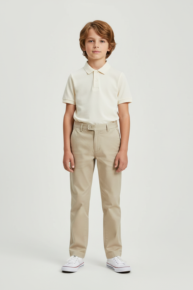 Pantalon Chino Beige Garçon Coton Décontracté Droit