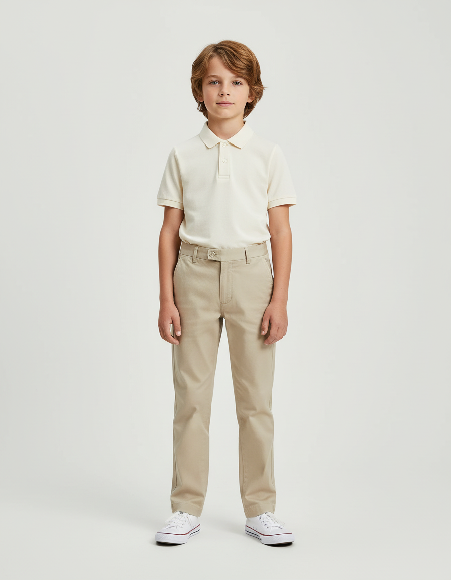 Pantalon Chino Beige Garçon Coton Décontracté Droit