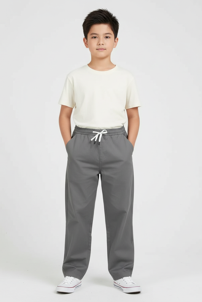 Pantalon Chino Gris Coton Ample Garçon Décontracté