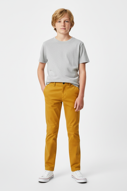 Pantalon Chino Jaune Moutarde Coton Slim Garçon Décontracté