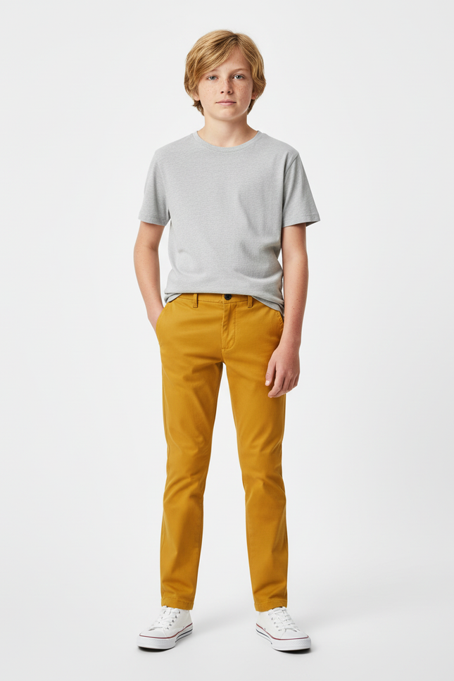 Pantalon Chino Jaune Moutarde Coton Slim Garçon Décontracté