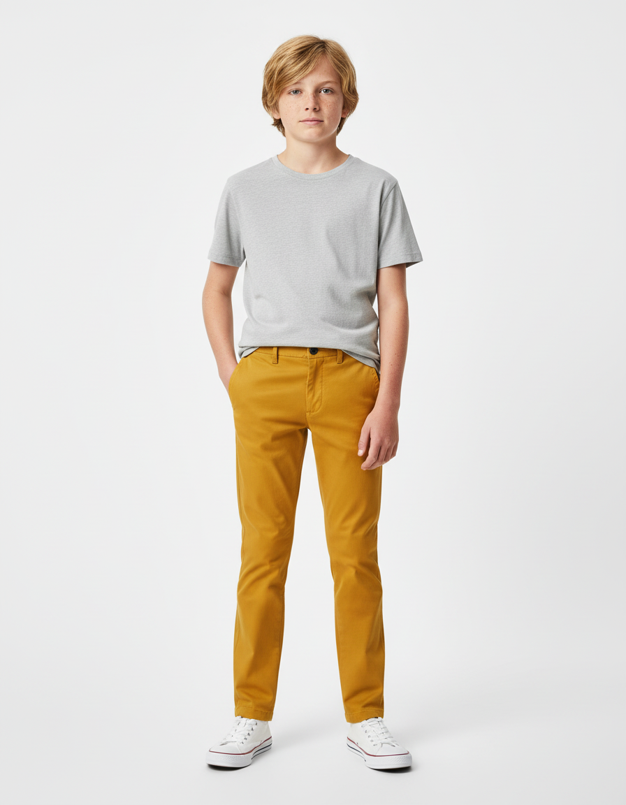 Pantalon Chino Jaune Moutarde Coton Slim Garçon Décontracté