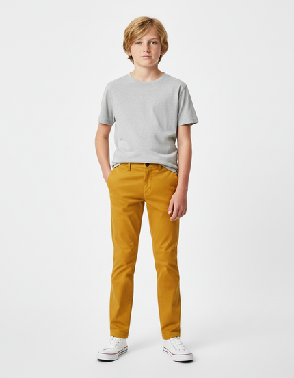 Pantalon Chino Jaune Moutarde Coton Slim Garçon Décontracté