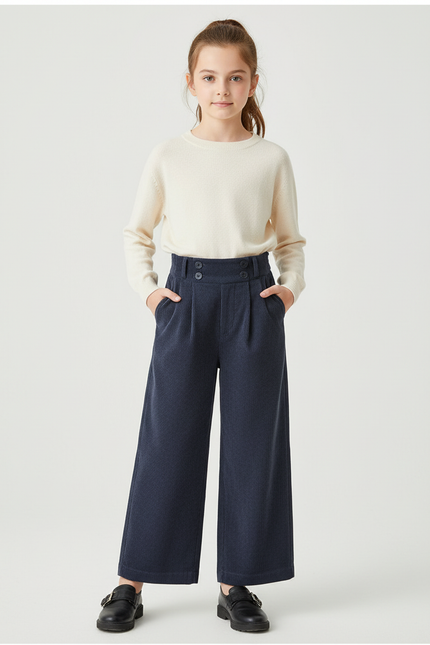 Pantalon Chino Bleu Marine Côtelé Ample Enfant - Cordé